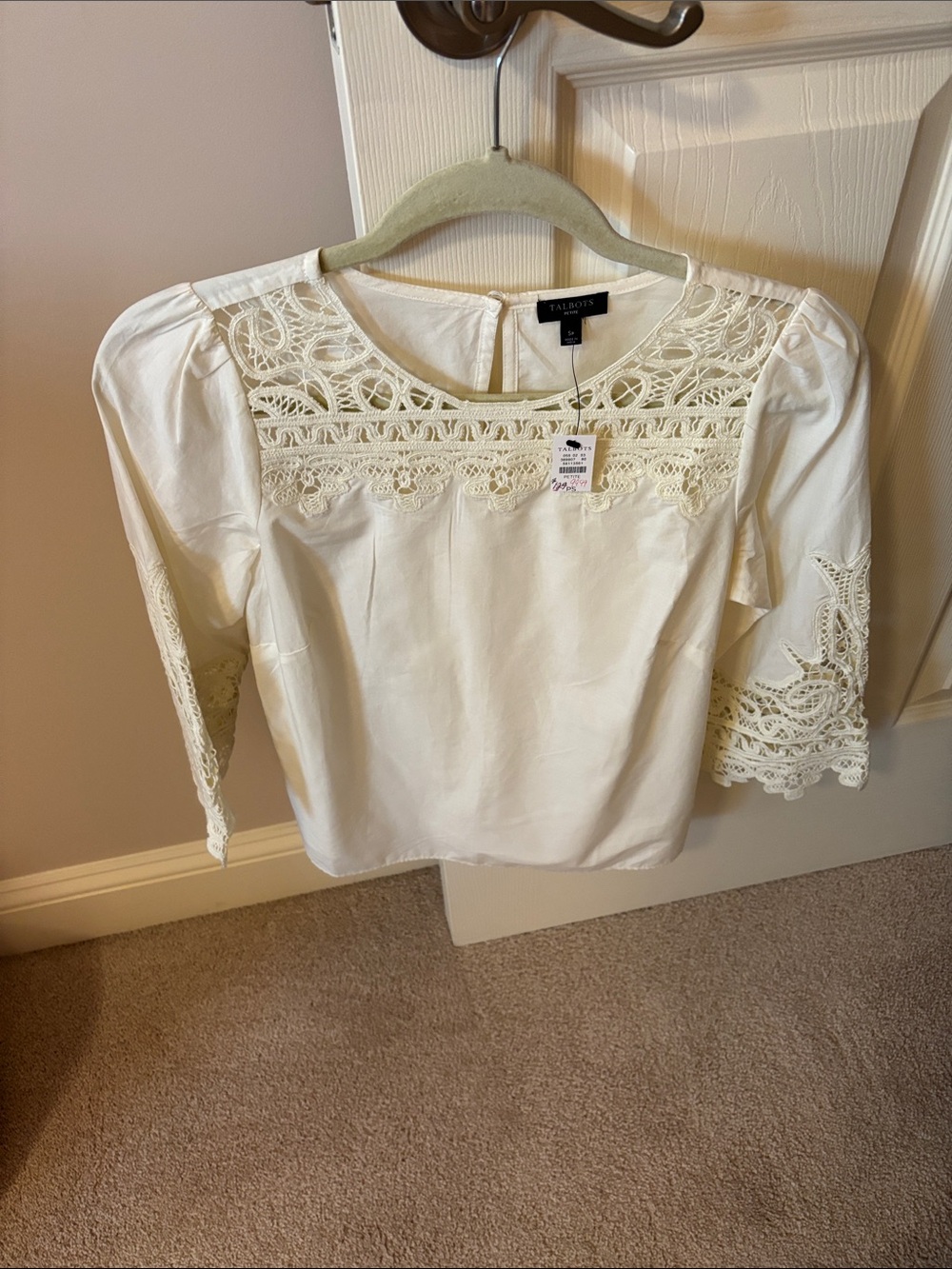 Talbots Cream Lace Yoke Peasant Blouse